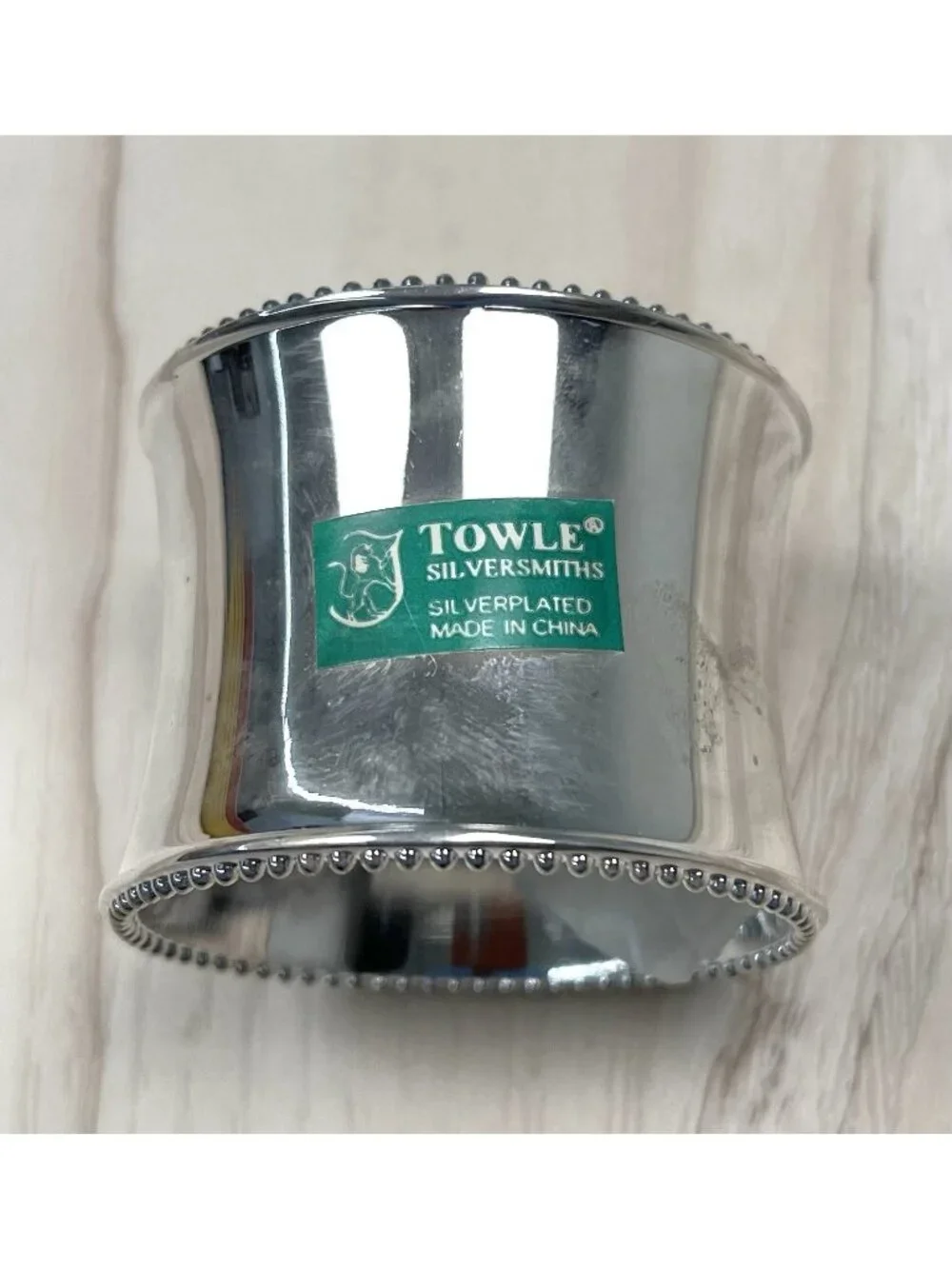 Set 3 TOWLE Silversmiths Silverplated Round Beaded NAPKIN RINGS 1.5